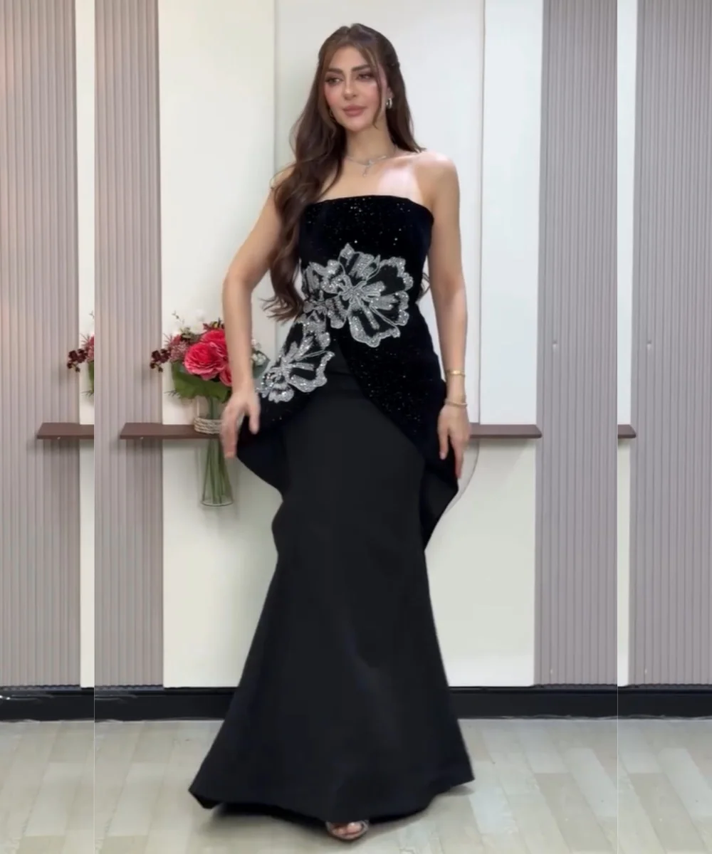 

Customized Exquisite Jersey Pleat Sequined Flower Trumpet Strapless Long Bespoke Occasion Prom Dresses Sizes Available