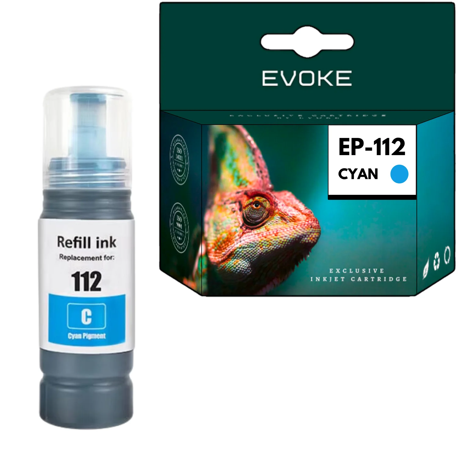 Evoke Compatibele Inkt voor Epson 112 C13T06C24A Cyaan 70 ml 6000 Pagina's Ecotank L11160 15150 15160 6460 6490 6550 6570; Ecotank Pro L15180