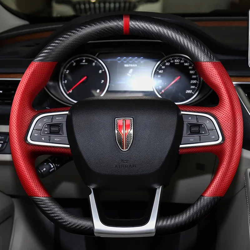 For Hongqi H7 H5 H9 HS7 HS5 HS3 Type D Manual Hand Sewn Needle Thread Car Steering Wheel Cover Car Accessories Fibre Leather