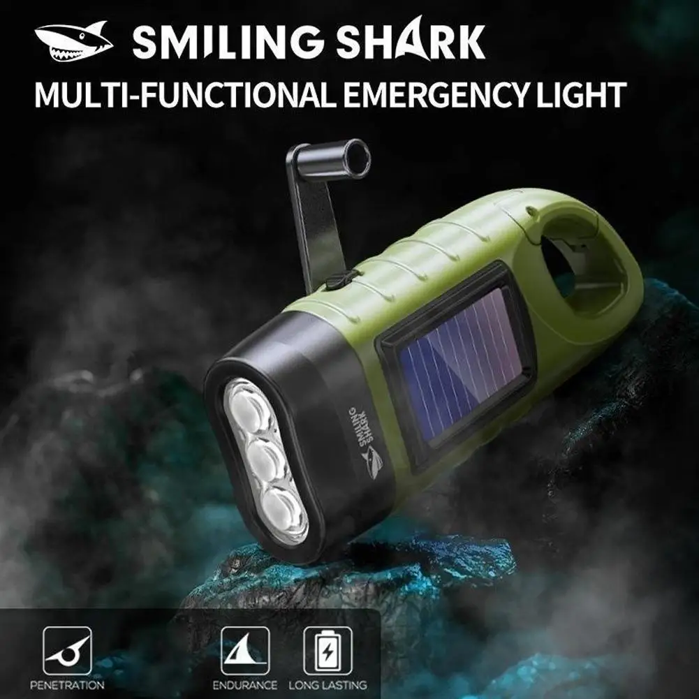 New upgrade 3LED Portable Outdoor Hand Crank Solar Powered Flashlight For Fishing Hiking With Folding Buckle Emergency Lamp
