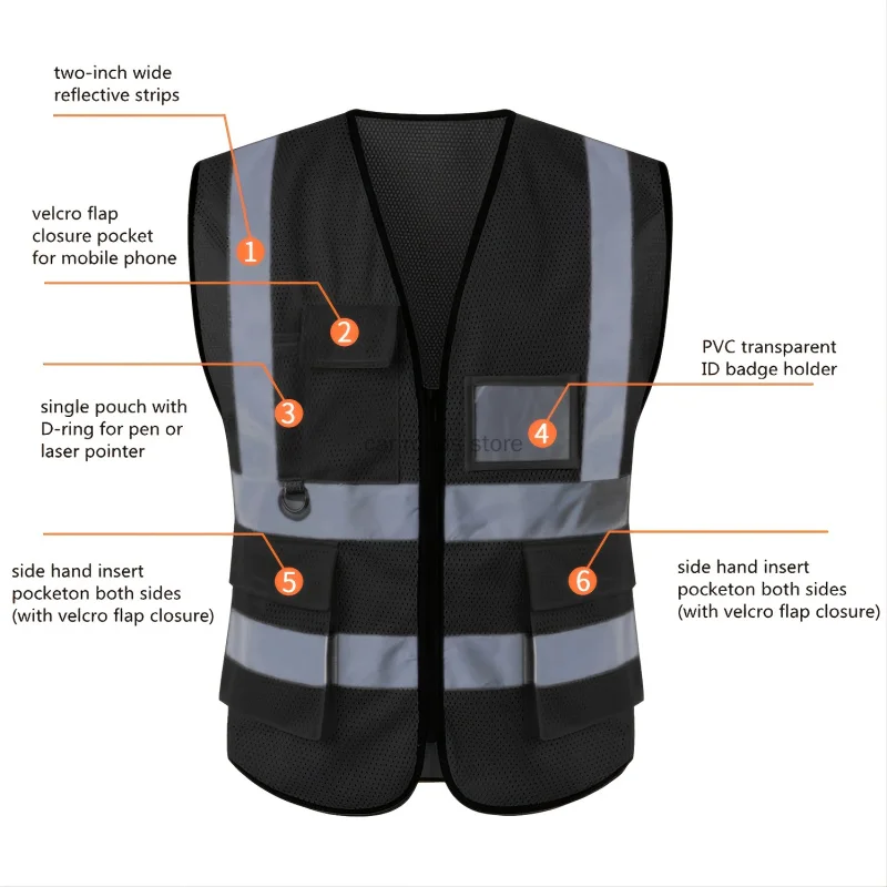 Reflective Safety Vest For Women Men High Visibility Security With Pockets Zipper Front Meets ANSI/ISEA Standards