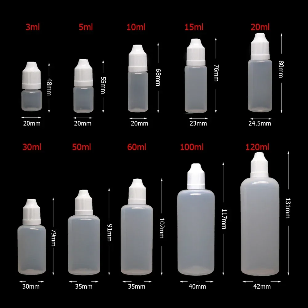 5Pcs 5ml-120ml LDPE Empty Plastic Squeezable Eye Dropper Bottles Juice Liquid Sample Drop Refillable Container Caps Free Funnels