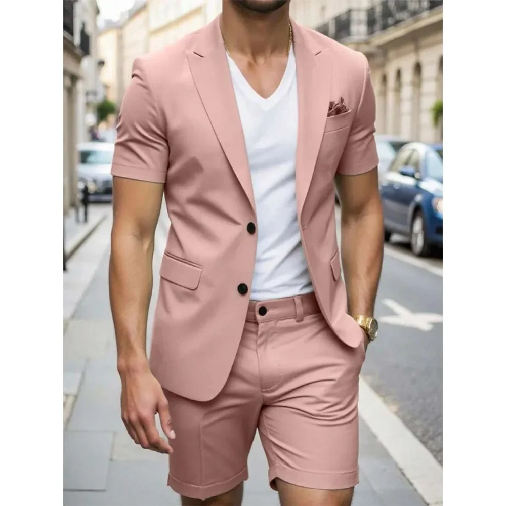 

Summer Men Suits Slim Fit Casual Blazer Shorts Set With Short Sleeves Short Pants Fashion Menswear for Holiday Business Casual
