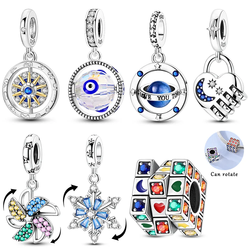 New In 925 Sterling Silver Charms Beads Magic Cube Windmill Lock Pendant Jewelry Fit Original 925 Bracelet For Women DIY Gift