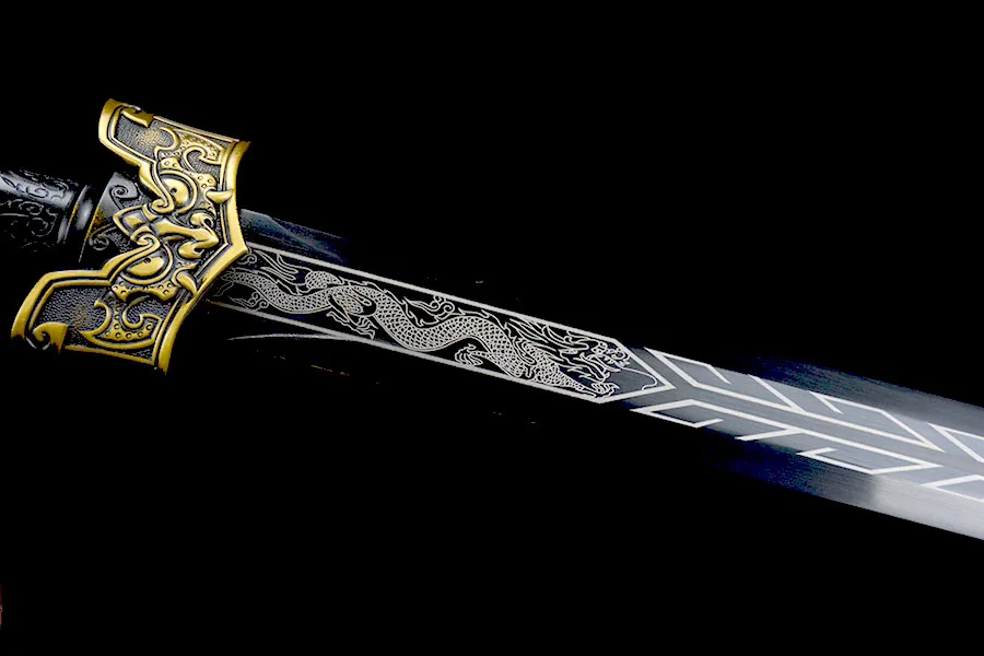 104.5 سنتيمتر التنين الأسود نمط السيف حافة قطع القرون الوسطى كاتانا كامل تانغ معركة إعداد دمشق الصلب النينجا الكونغ فو مارشل Ar #5