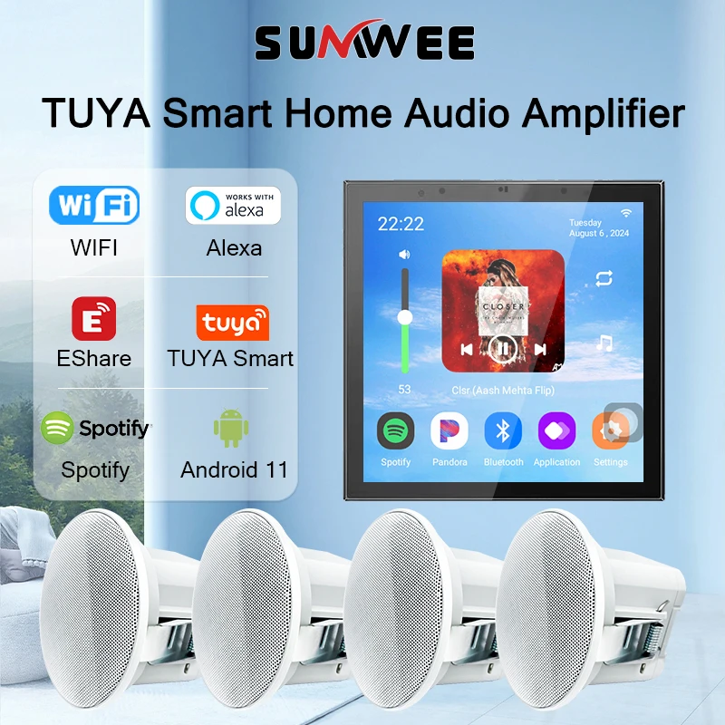 TUYA smart home audio in amplificatore da parete WiFi bluetooth music sound control panle touch screen sistema Android 11 altoparlante da soffitto