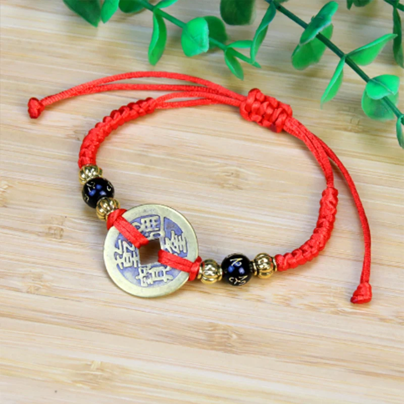 Chinese Feng Shui I Ching Ancient Coin Red String Attract Lucky Wealth Bracelets