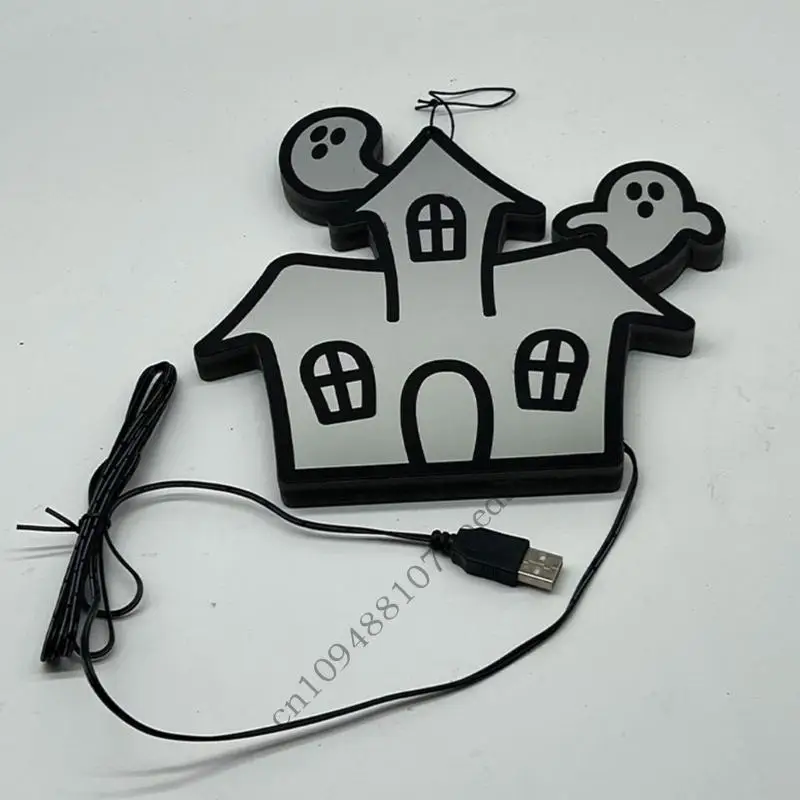 Halloween LED Tunnel Light USB Powered Hanging Decor With Mirror Depth Effect for Wall Door Window Party Display, Acrylic