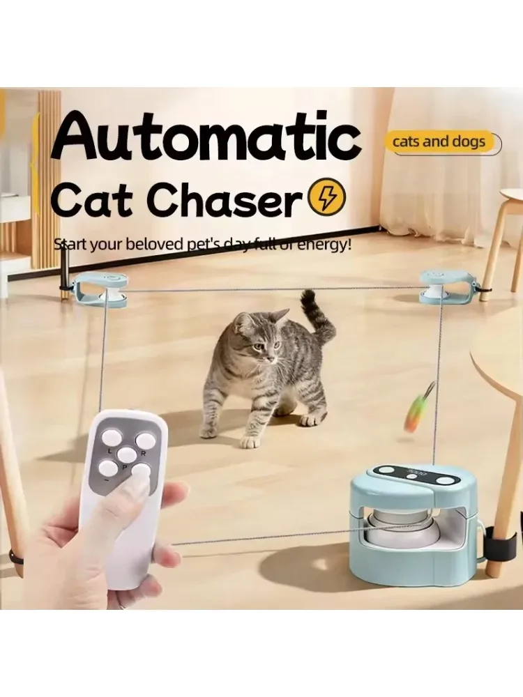 Automatisch kattenjagerspeelgoed, afstandsbediening, verstelbare snelheid met vogelgeluid, 2 bevestigingsmethoden, interactieve huisdierplager voor binnenkatten - afbeelding 2