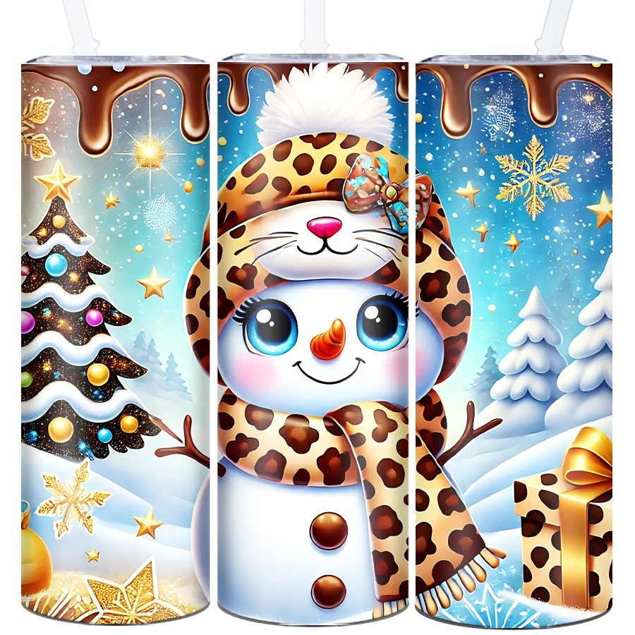 Party Coffee Mugs Straw Lid 20oz 1Pc Stainless Steel  Insulated Mugs 3D Print Cute Snowman Christmas Party Home Decors Gifts