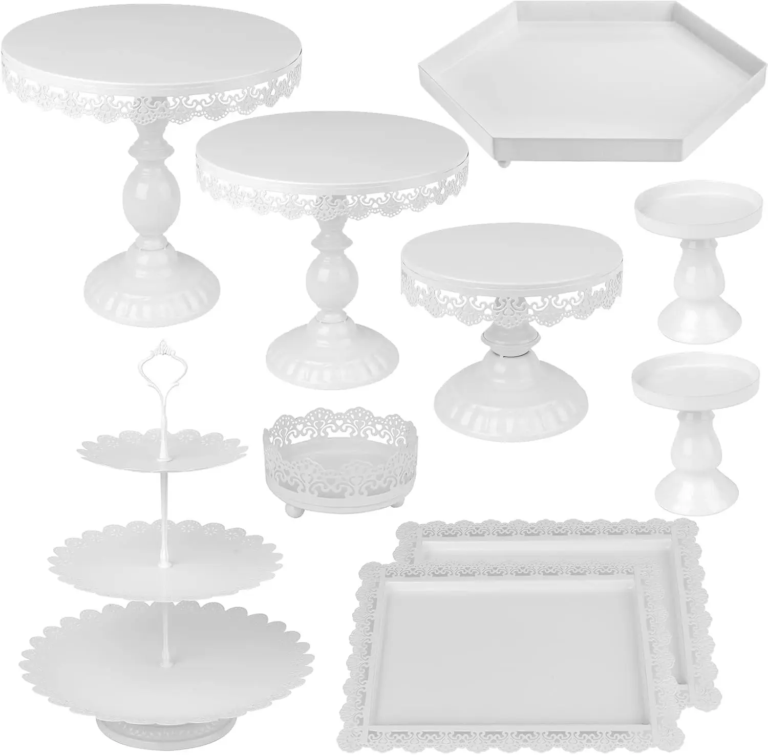 

10-Piece Metal Cake Stand Set for Parties, Weddings, Birthdays, Christmas - White
