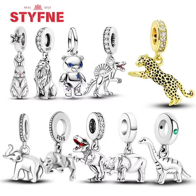 

SIlver 925 Animal Dinosaur Lion Wolf Tiger Rabbit Pendant Charm Original Bracelet DIY Fine Jewelry Making for Women Gifts