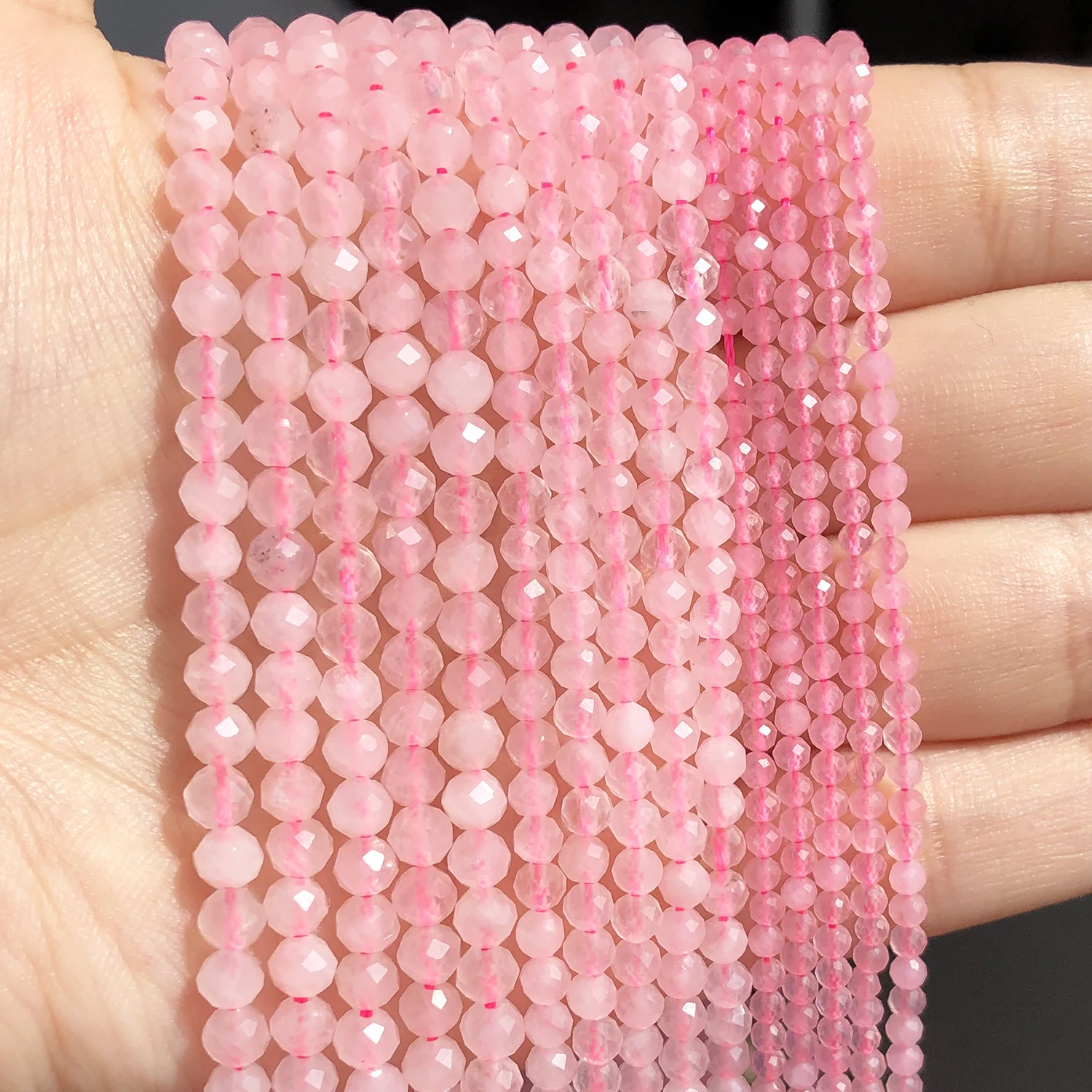 Natural Rose Quartz Beads Tiny Beads Faceted 2/3/4mm Round Loose Beads For Jewelry Making DIY Slim Bracelet Women Gifts