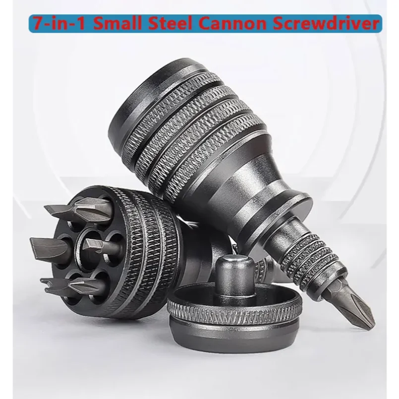 7-in-1 Industrial Mini Screwdriver Set - Aluminum Alloy Handle with High Hardness Phillips/Slotted Bits Multi-Function EDC Too