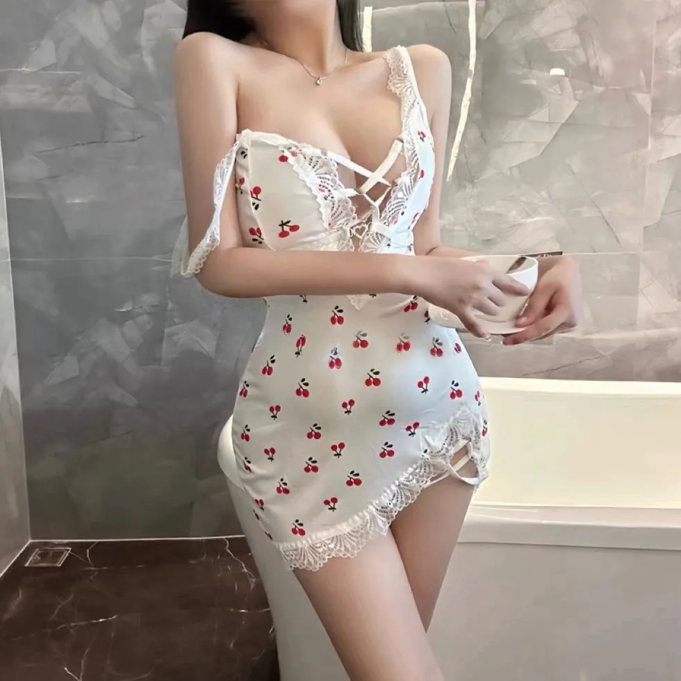 2026 NEW Women Sweet Lace Sling Nightdress, Bodycon Tie Hollow Out Chest Cutout Slim Fit Sexy Sleep Dress