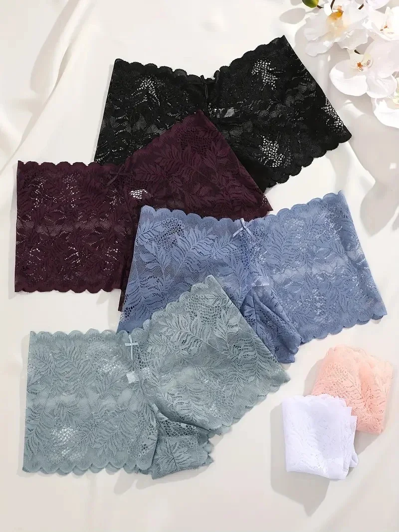 6PCS Vrouwen Sexy Kanten Boxers Slips Naadloos Ademend Lage Taille Vrouwelijk Ondergoed Effen Kleur Intimates Hoge Elastische Lingerie