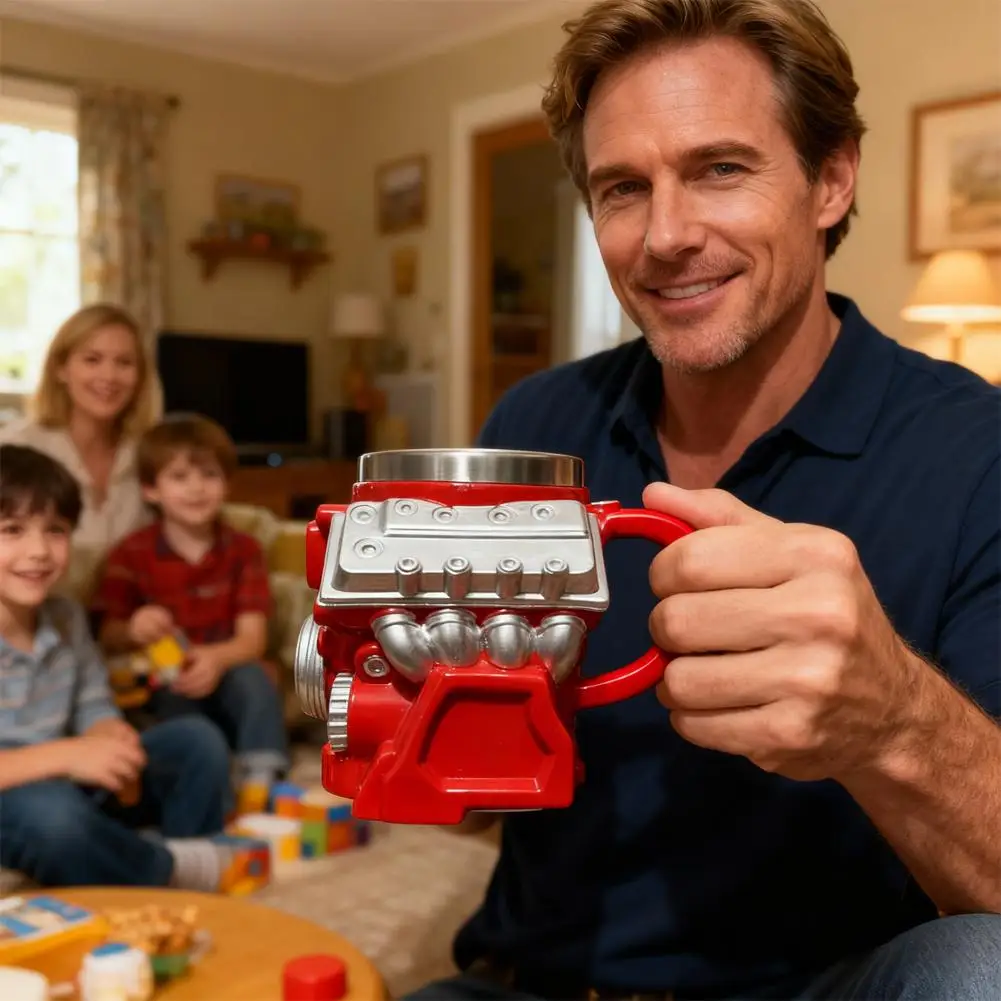 Taza de café con motor Retro, nuevo motor V8, taza con motor, decoración adecuada para entusiastas del coche, taza de diseño único para hombres