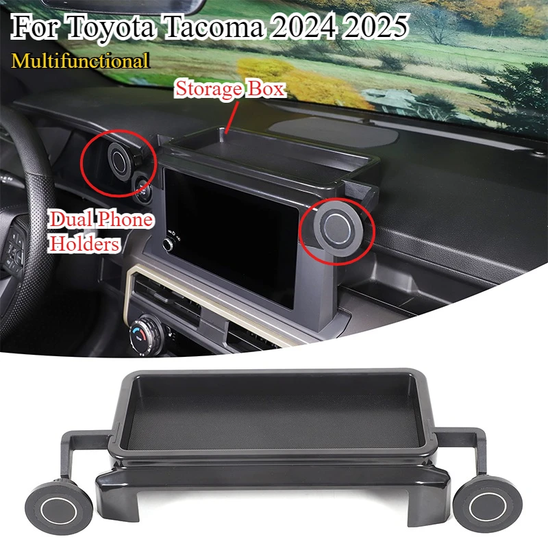 

For 2024 2025 Toyota Tacoma Multifunctional Storage Box Dual Phone Holders Storage Box Phone Holder Tray Car tool Accessories