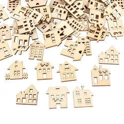 50Pcs Mini House Wooden Slices DIY Wood Handmade Crafts Christmas Tree Hanging Ornament Party Home Decor Navidad Notel