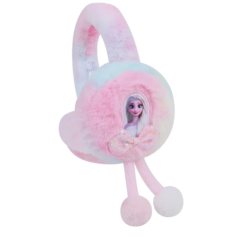 Miniso 디즈니 겨울왕국 어린이 귀 머핀 따뜻한 소녀 접이식 귀 머핀 플러시 학생 방풍 감기 방지 귀 머핀