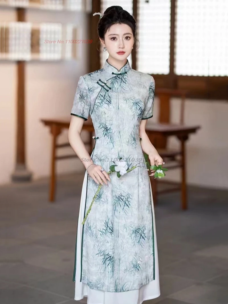 

Традиционное вьетнамское платье ао-дай 2026 года, ретро-ципао с цветочным принтом, улучшенное китайское платье-ципао, вечернее платье А-силуэта для вечеринок и банкетов