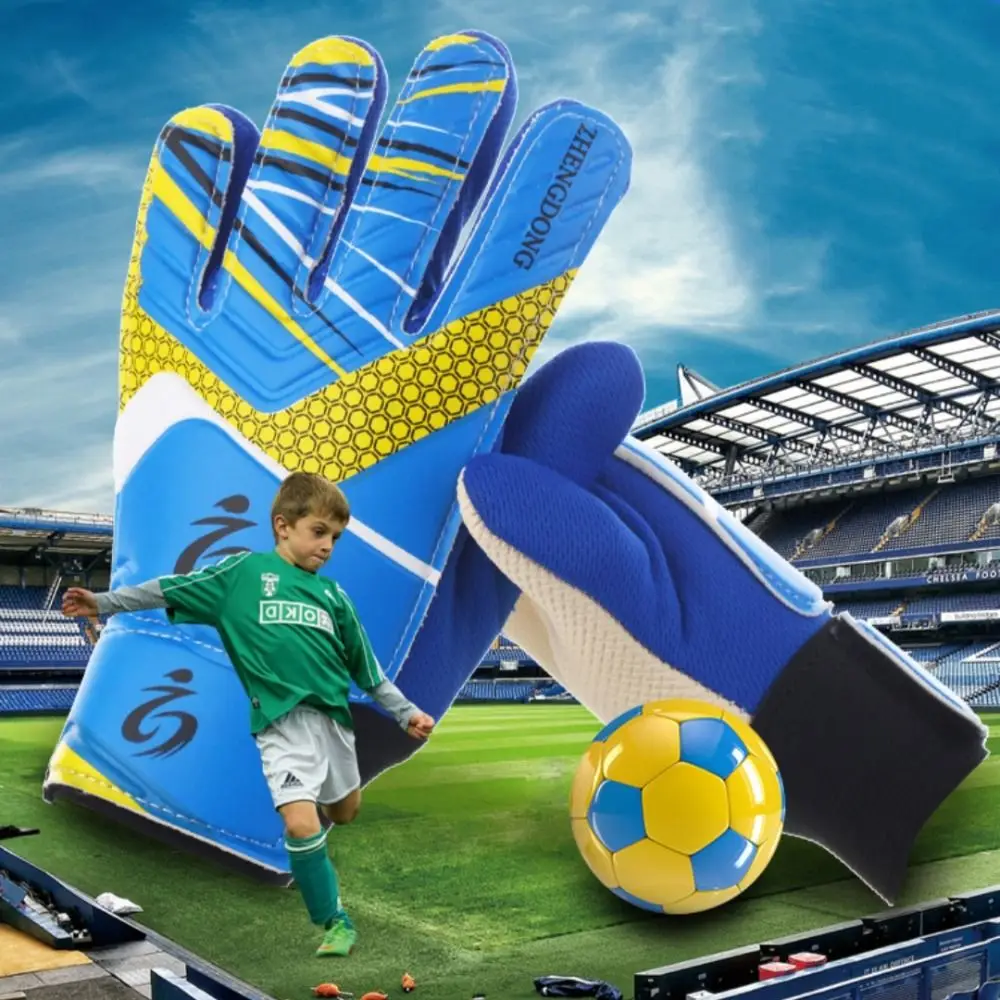 ถุงมือผู้รักษาประตูฟุตบอลเด็กแบบมืออาชีพ 1 คู่ ถุงมือผู้รักษาประตูฟุตบอลแบบเต็มนิ้ว ทำจากยางลาเท็กซ์ ป้องกันอย่างแข็งแรง