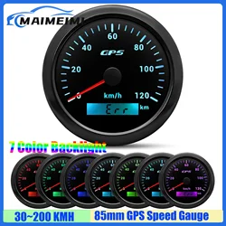 85MM GPS Speedometer Gauge with GPS Antenna 7Color Backlight 30~200KM/H Speed Gauge Meter for Auto Car Marine Boat 12V24V