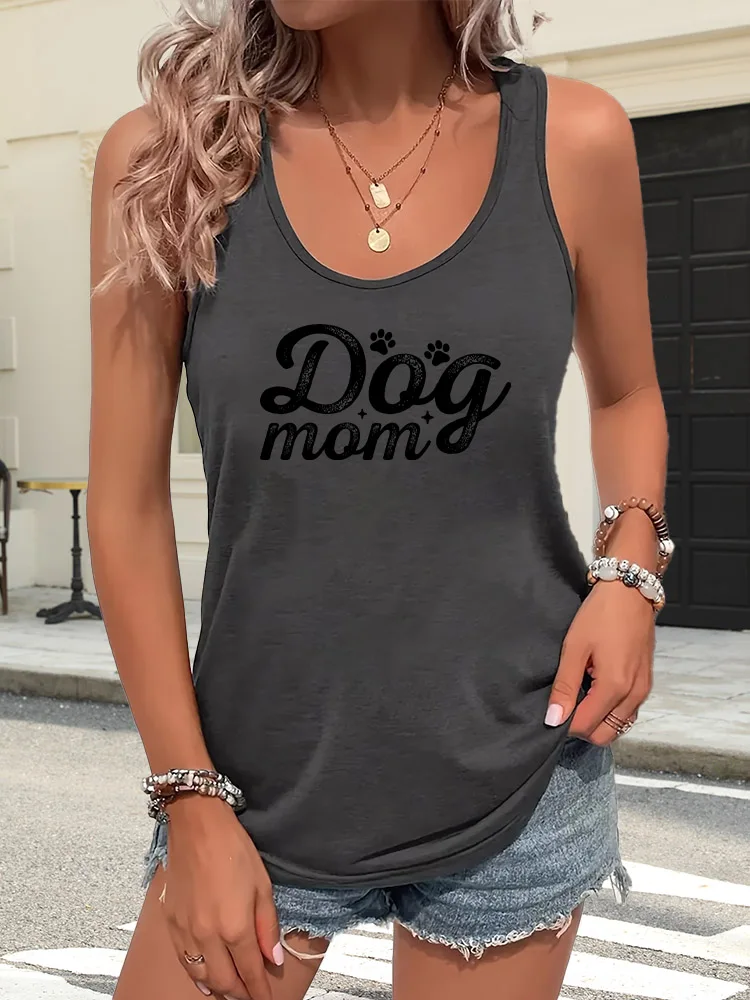 

Женская майка без рукавов Dog Mom, повседневный жилет с круглым вырезом, дышащий базовый топ для лета, свободный крой, для повседневной носки