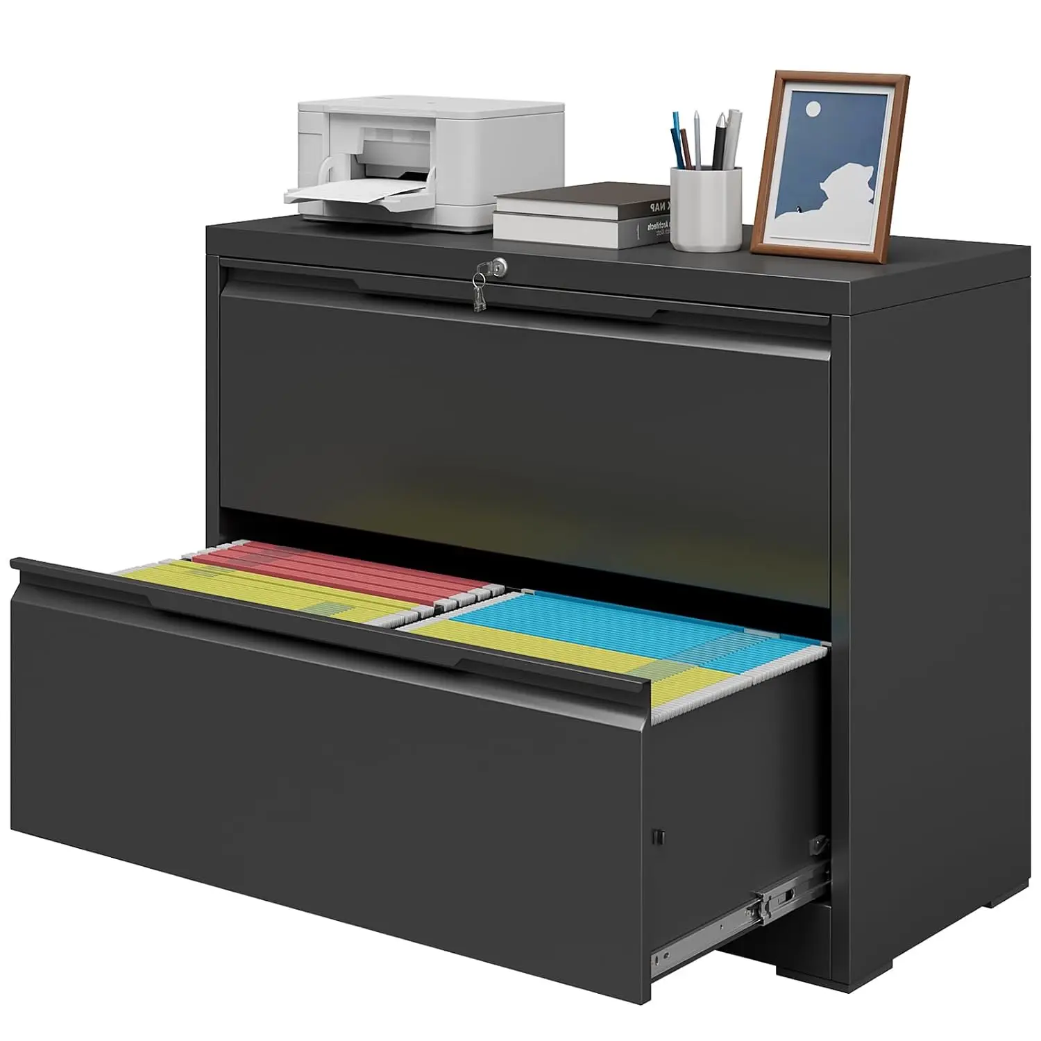 2 Drawer Metal Lateral File Cabinet with Lock & Key for Legal Letter A4 F4 Hanging Files Home Office, Customized