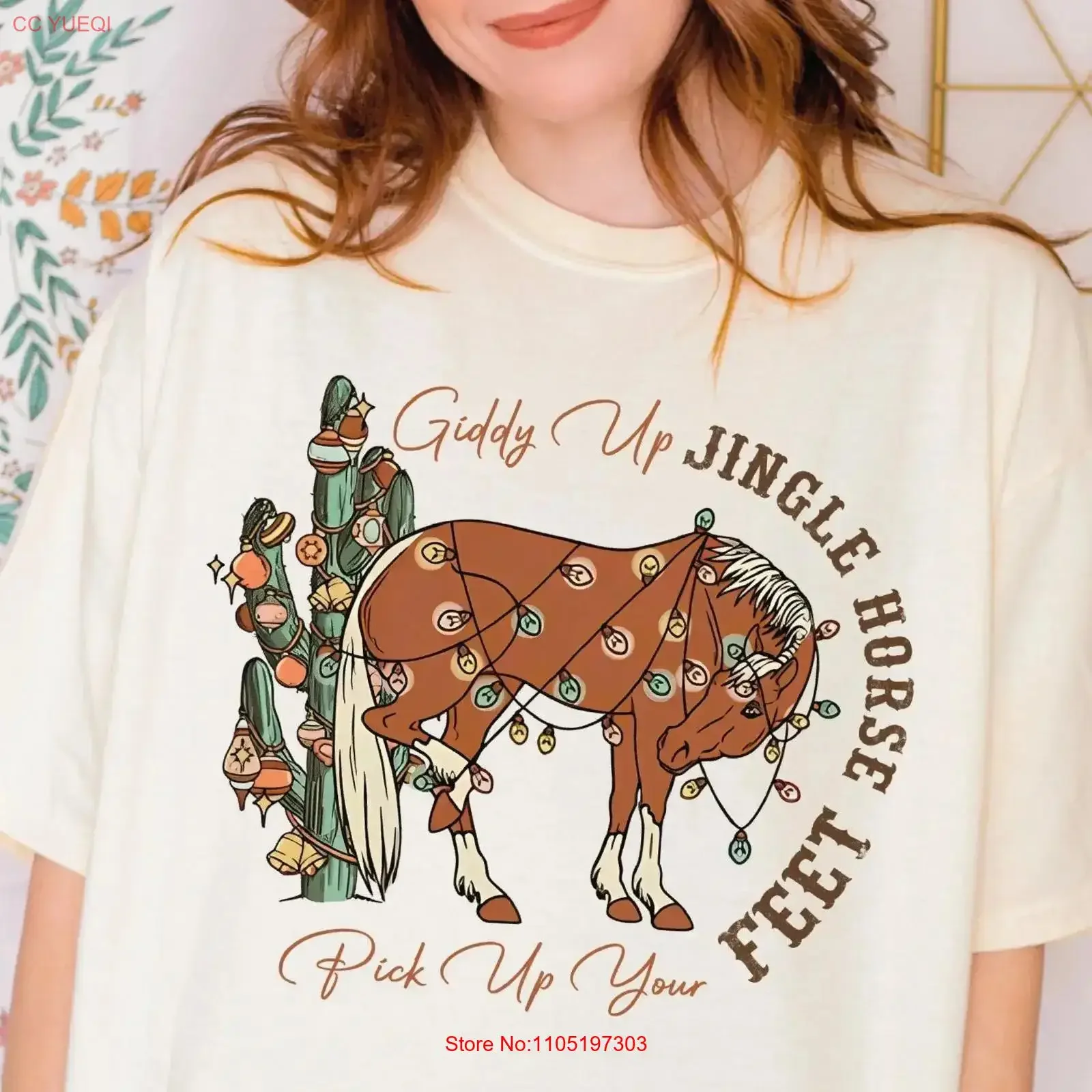 Christmas Western T Shirt Cowboy Giddy Up Jingle Horse Vintage OF770 vintage Washed Slightly Breathable graphic Soft fashion