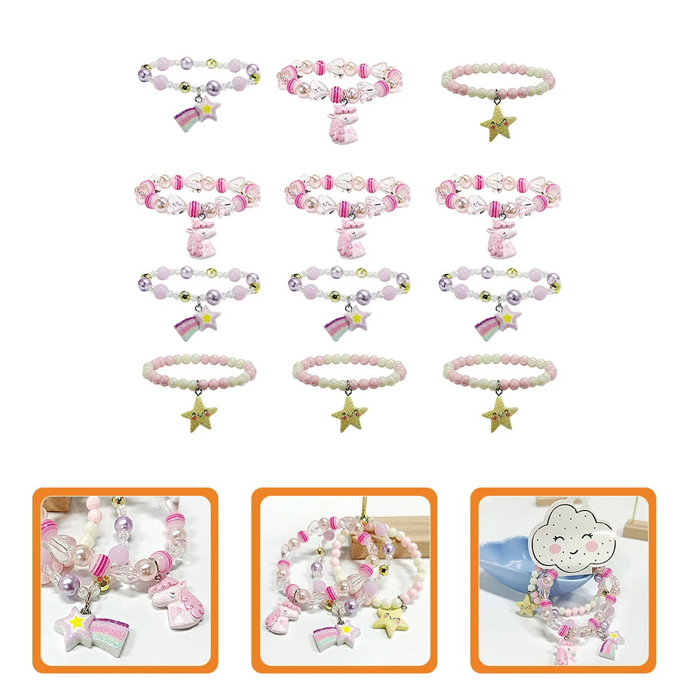 

Children's Bracelet Plastic Beaded Elastic Toy Necklaces Gem Resin Kids Toddler Girls Bracelets Birthday Party Favors Play