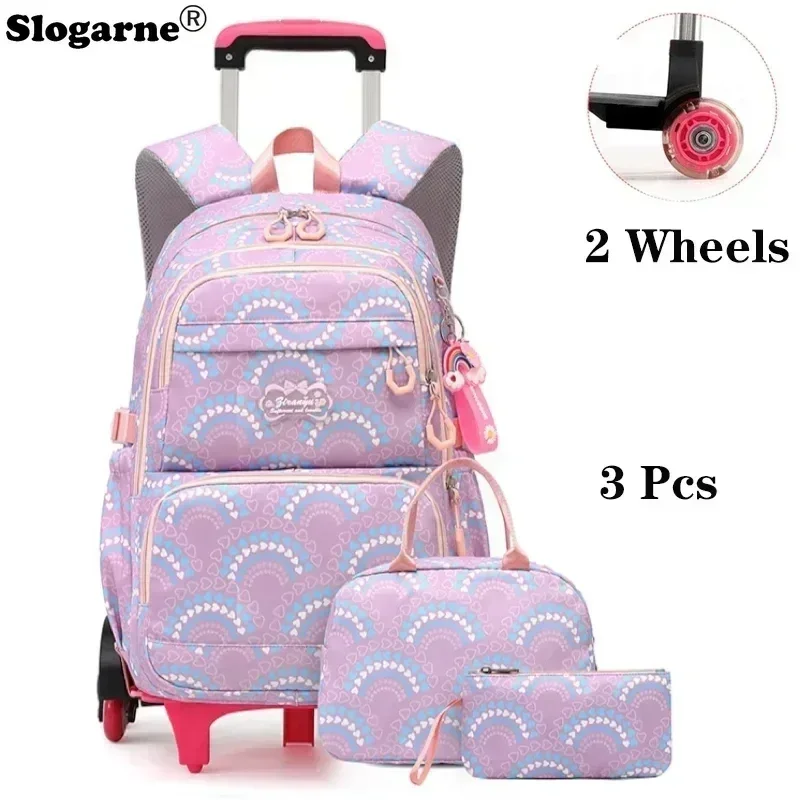 Rolling School Bags for Girls Backpack Children Waterproof School Backpacks with 2 Wheels Middle School Trolley Luggage Bookbags