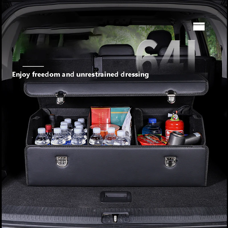 صندوق تخزين متعدد الأقسام قابل للطي من جلد البولي يوريثان باللون الأسود بسعة كبيرة مع مقابض معززة مقاومة للماء