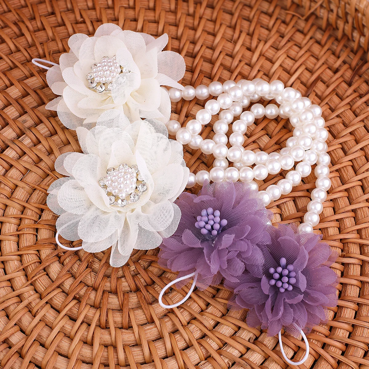 Ylsteed Newborn Girl Pearl Barefoot Sandals Infant Photography Accessories Baby Girl's Photography Props Foot Shoes