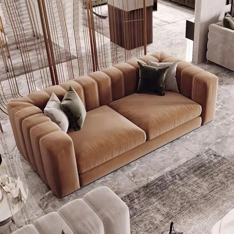 

French cream wind pumpkin single sofa modern simple fabric casual double three straight row retro fabric sofa