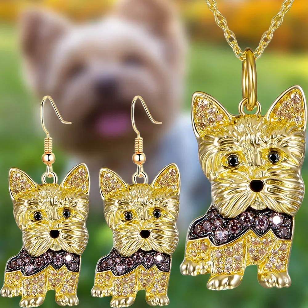 

3pcs Yorkshire Pendant Necklace Earring Set Valentine's Day Christmas Anniversary Gift Birthday Gift Jewelry Set