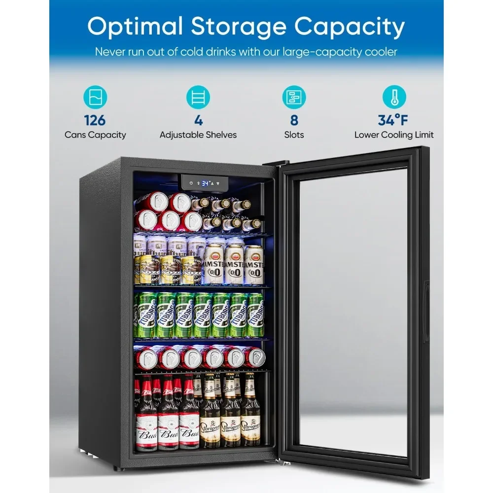 

3.2 Cu.Ft Mini Fridge with Glass Door - 126 Can Beverage Refrigerator Cooler for Drink Beer Wine Soda, Small Fridge for Bedroom
