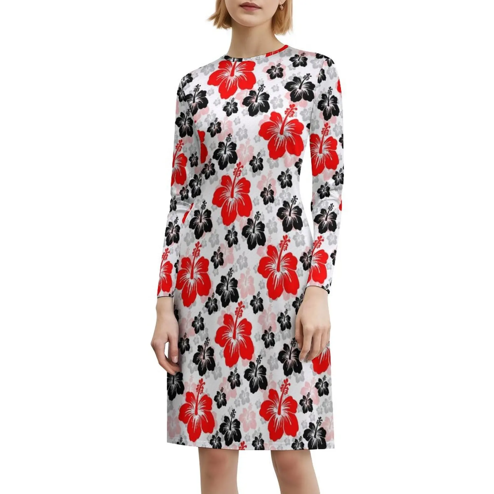 أحمر أسود مجردة الأزهار سطح نمط مثير عطلة فستان للنساء شاطئ حفلة عيد ميلاد فستان قصير زهرة سوداء حمراء #6