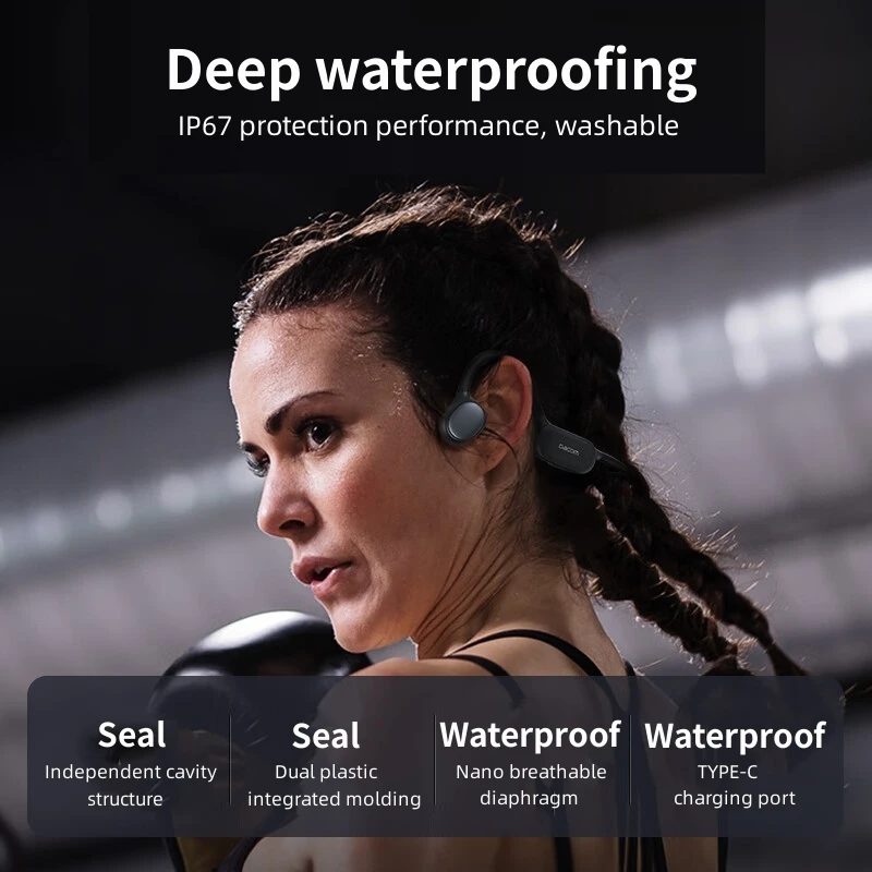 DACOM E80 V5.3 Bone Conduction Earphones Fast Charging Real Bluetooth Earphone IP67 Waterproof Ear Hanging Wireless Earphones