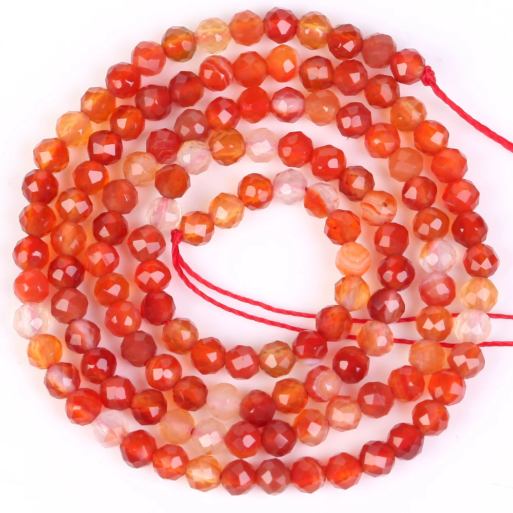 Natural Faceted Red Agates Carnelians Gemstone Stone Round Loose Spacer Stone Beads For Jewelry Making Bracelet Handmade 2 3 4mm