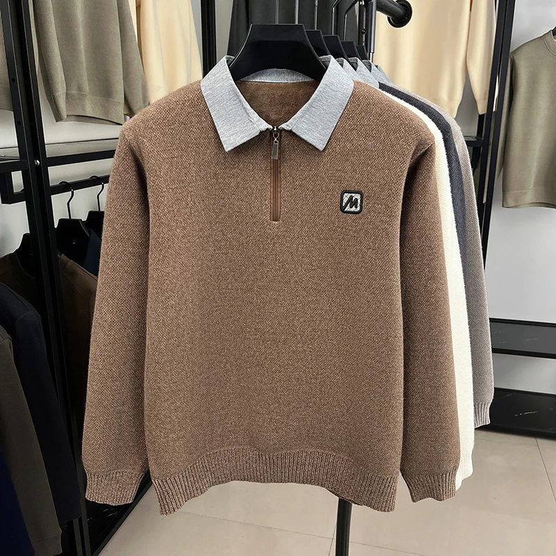 نصف ارتفاع سستة سترة الرجال الخريف والشتاء الرجال وهمية قطعتين قميص طوق محبوك قاعدة أعلى