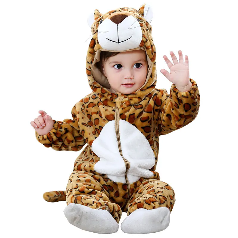 

New Children's Day Leopard Spring Baby Jumpsuit Tassel Hooded Jumpsuit Sleepwear Animal Jumpsuit Children Crawling Suit