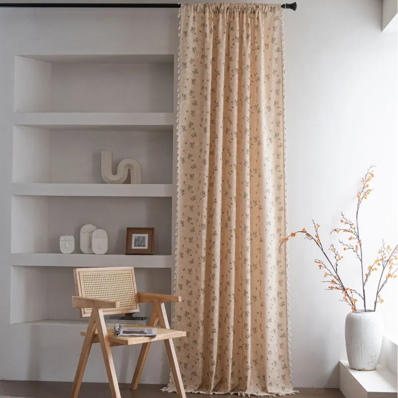 Flower Print Milky White Tassel Curtains for Living Dining Room Bedroom Kitchen Curtain Semi-black Bay Window Luxury Decoration