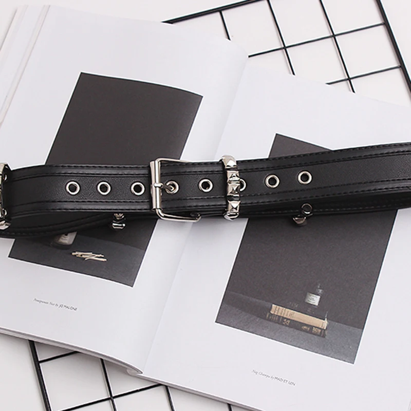 ECR Minimalist Black Pu Leather Belt For Women Patchwork Rivets Streetwear Solid Chic Belts Female Fashion Accessories Style New