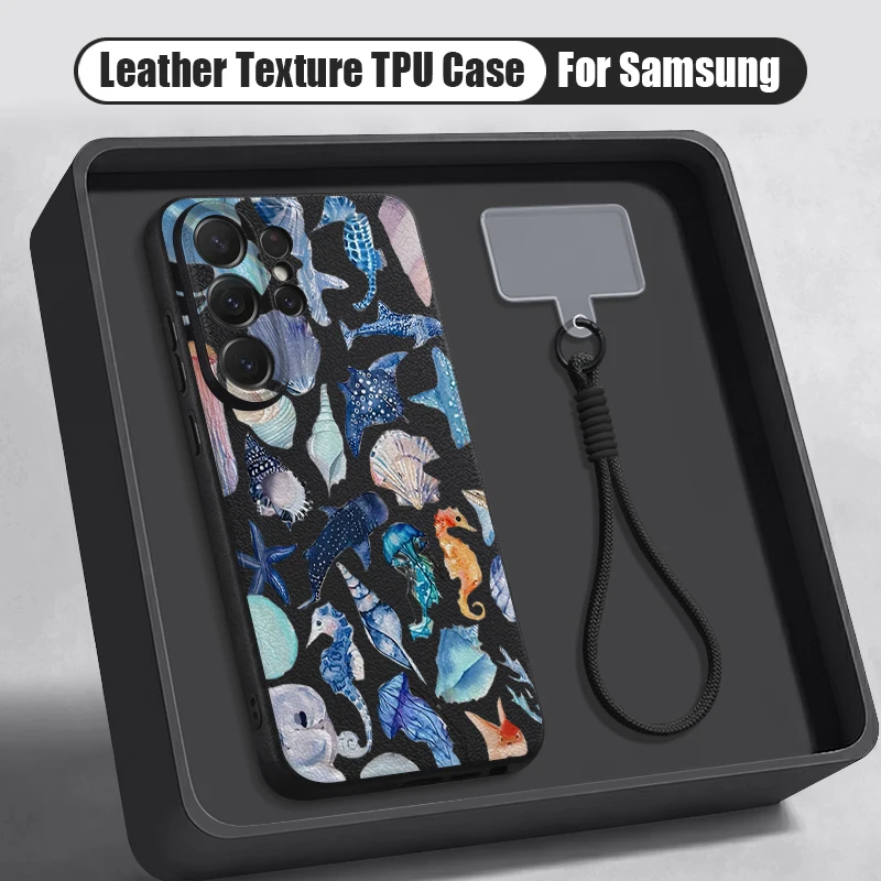 Lanyard Silicone Phone Case For Samsung Galaxy S26 S25 S24 Ultra S23 S25 FE A57 A37 A17 A56 A55 A16 A26 Ocean Turtle Print Cover