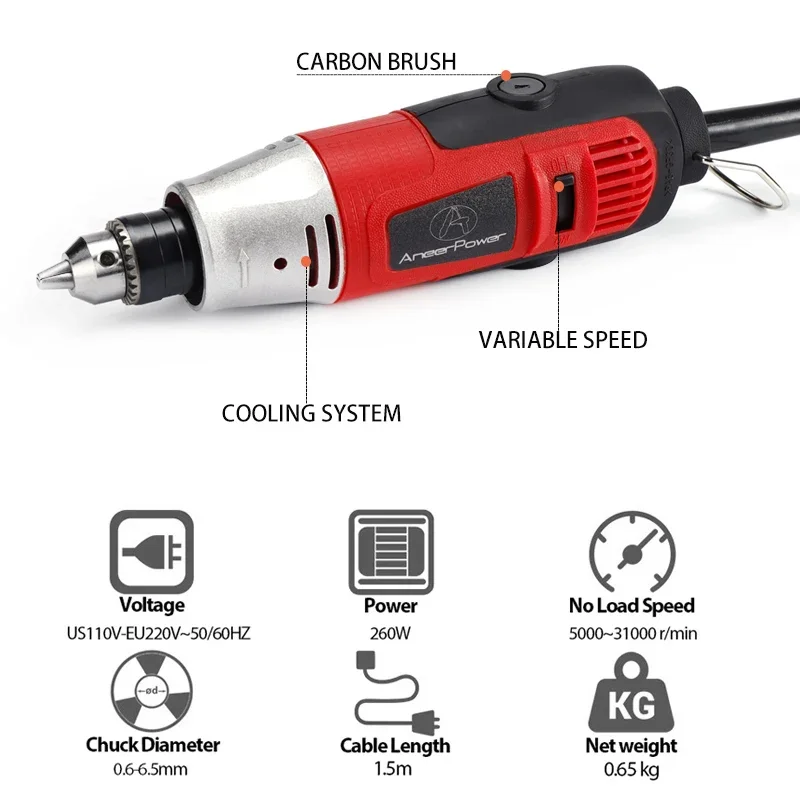 Mini perceuse électrique 260W, Machine à graver, polir, outil électrique rotatif, Dremel, meulage, stylo de gravure avec accessoires, mandrin 6.5mm