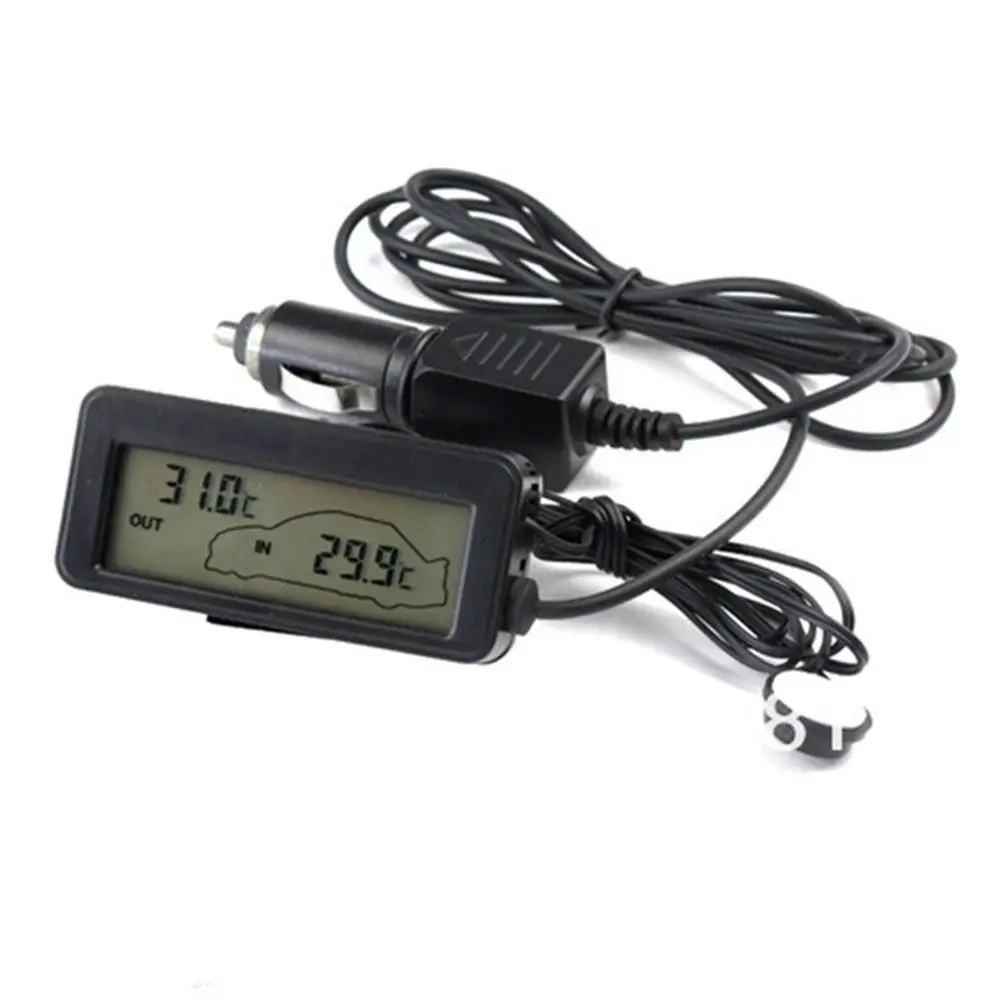 Red Blue Mini Digital Inside/Outside Vehicles Temperature Monitor Cable Sensor Meter Thermometer 12V Car