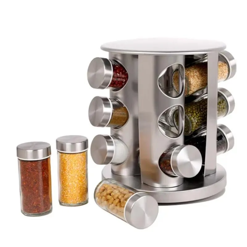 Chrome Plated 360 Degree Rotating Antique Double Layer Vertical Metal Kitchen Seasoning Rack Cabinet Storage