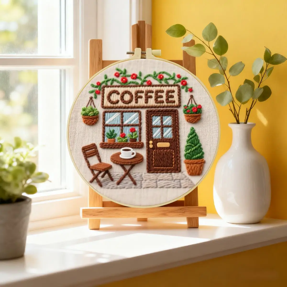1 Stück 20X20CM/15X15CM 7,87/6,3 Zoll Kaffeehaus-Stickerei-Starter-Kit DIY-Kit DIY-Stickerei-Set Handarbeiten Nadelkunst – Detail 1
