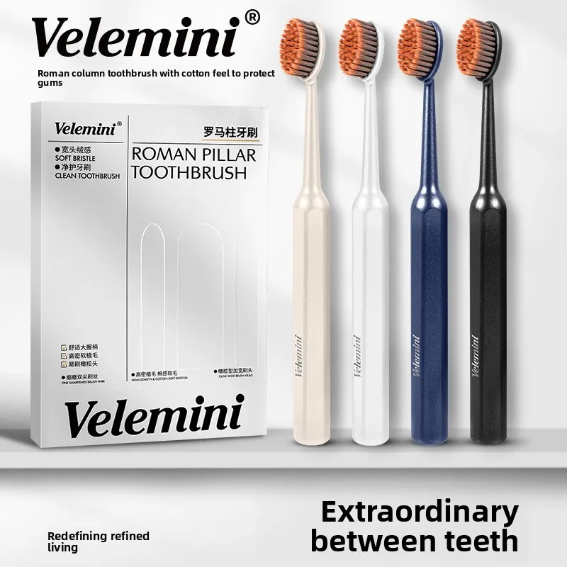 

Зубная щетка Big Mac с широкой головкой и мягкими щетинками, роскошная рукоятка в форме римской колонны с противоскользящим покрытием для взрослых [набор из 4 штук в подарочной коробке]